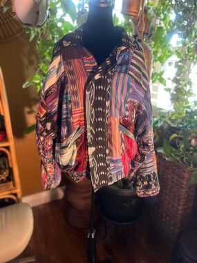 Bolero Men’s Vintage Colorful Patchwork Boho Zip Jacket size Large